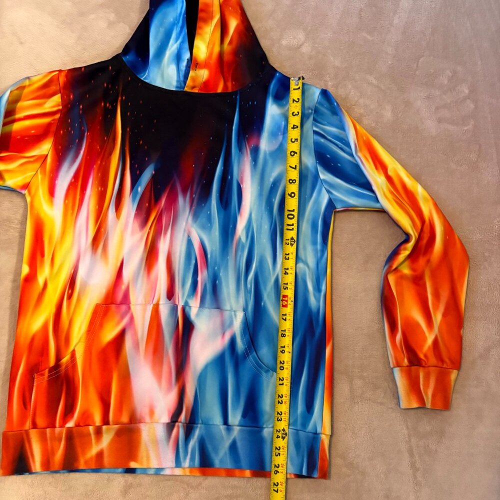 Fire & Ice Flame Hoodie – Unisex Medium – 3D Graphic Pullover Sweatshirt - Picture 2 of 5